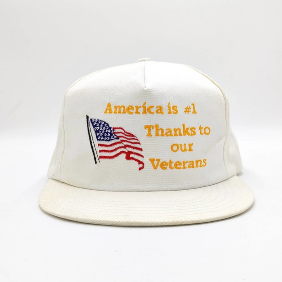 America is #1 Thanks to our Veterans Snapback Trucker Hat Army Military White - Picture 2 of 9